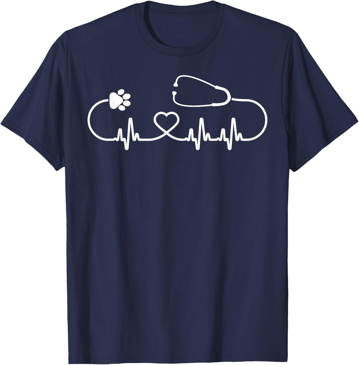 Cool Veterinarian Heartbeat | Funny Veterinary Worker Gift T-Shirt - Navy Blue