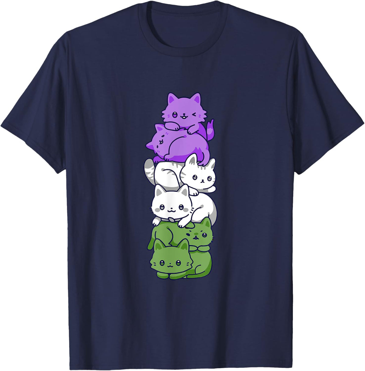 Genderqueer Pride Cat LGBT Gender Queer Flag Cute Gifts T-Shirt - Navy Blue