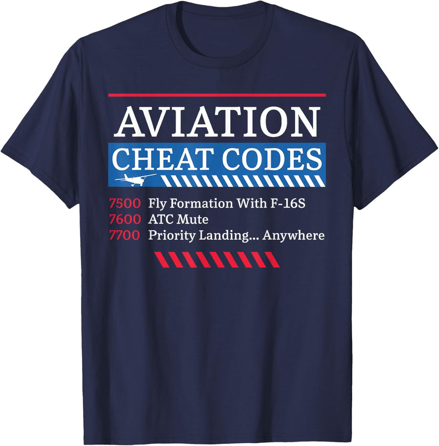 Airplane Pilot Aviation Cheat Codes 7500 Fly Formation With T-Shirt - Navy Blue