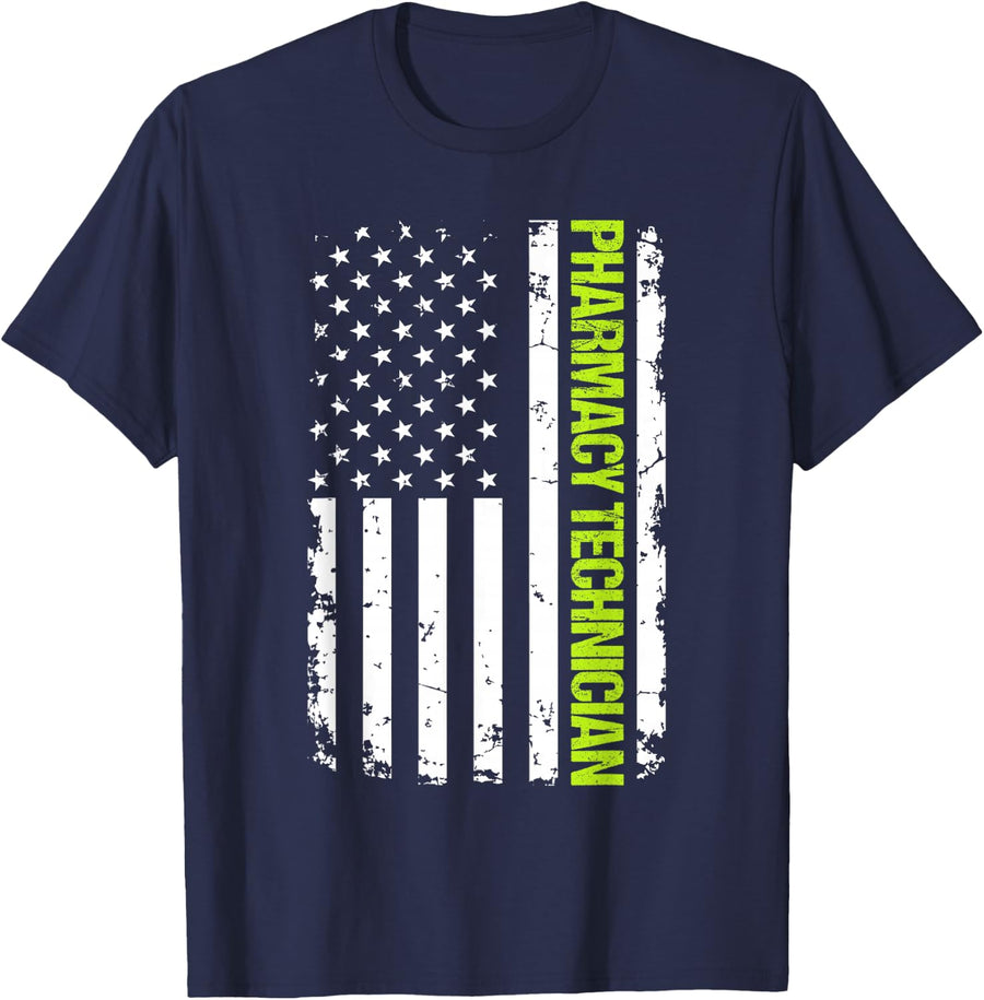 Pharmacy Technician USA Flag T-Shirt - Navy Blue