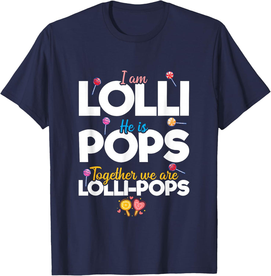 Cute Couple I'm Lolli He is Pops Together We are Lollipops T-Shirt - Navy Blue