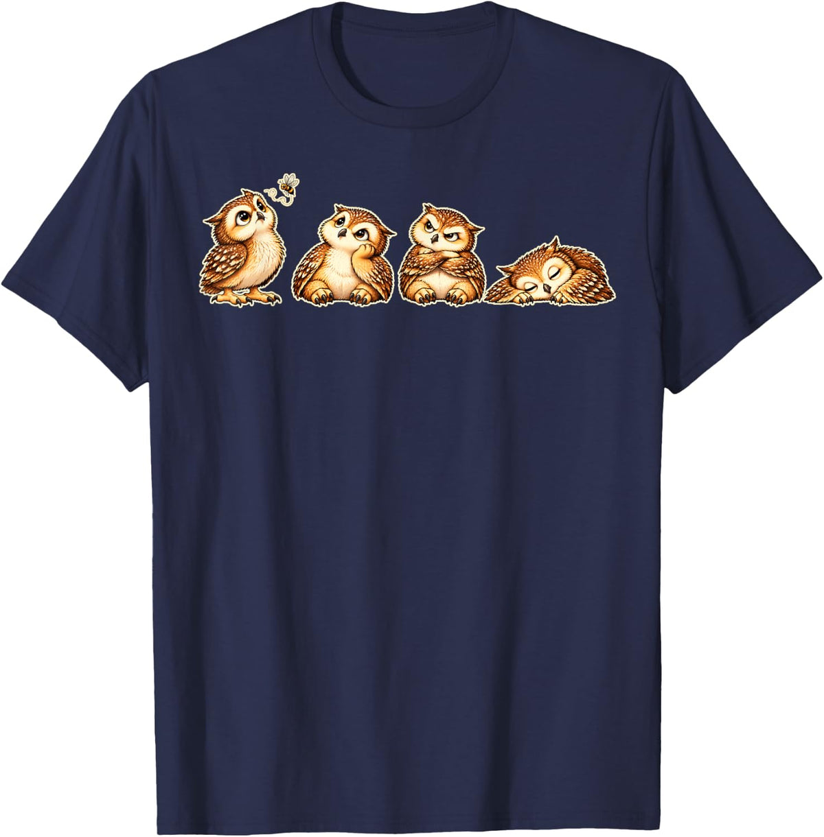 Cute Owl Lover Birdwatcher Woodland Humor T-Shirt - Navy Blue