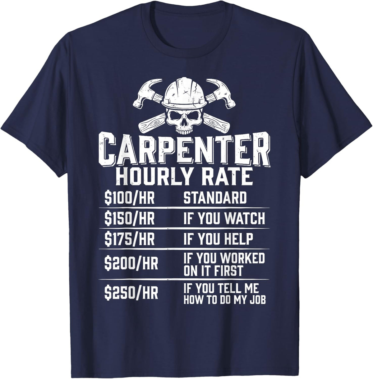 Carpenter Hourly Rate Funny Carpenter Woodworker Woodworking T-Shirt - Navy Blue