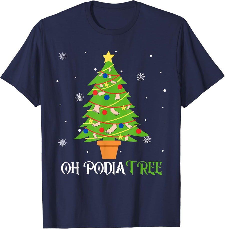 Podiatry Christmas Tree Podiatrist Foot Medical Assistant T-Shirt - Navy Blue
