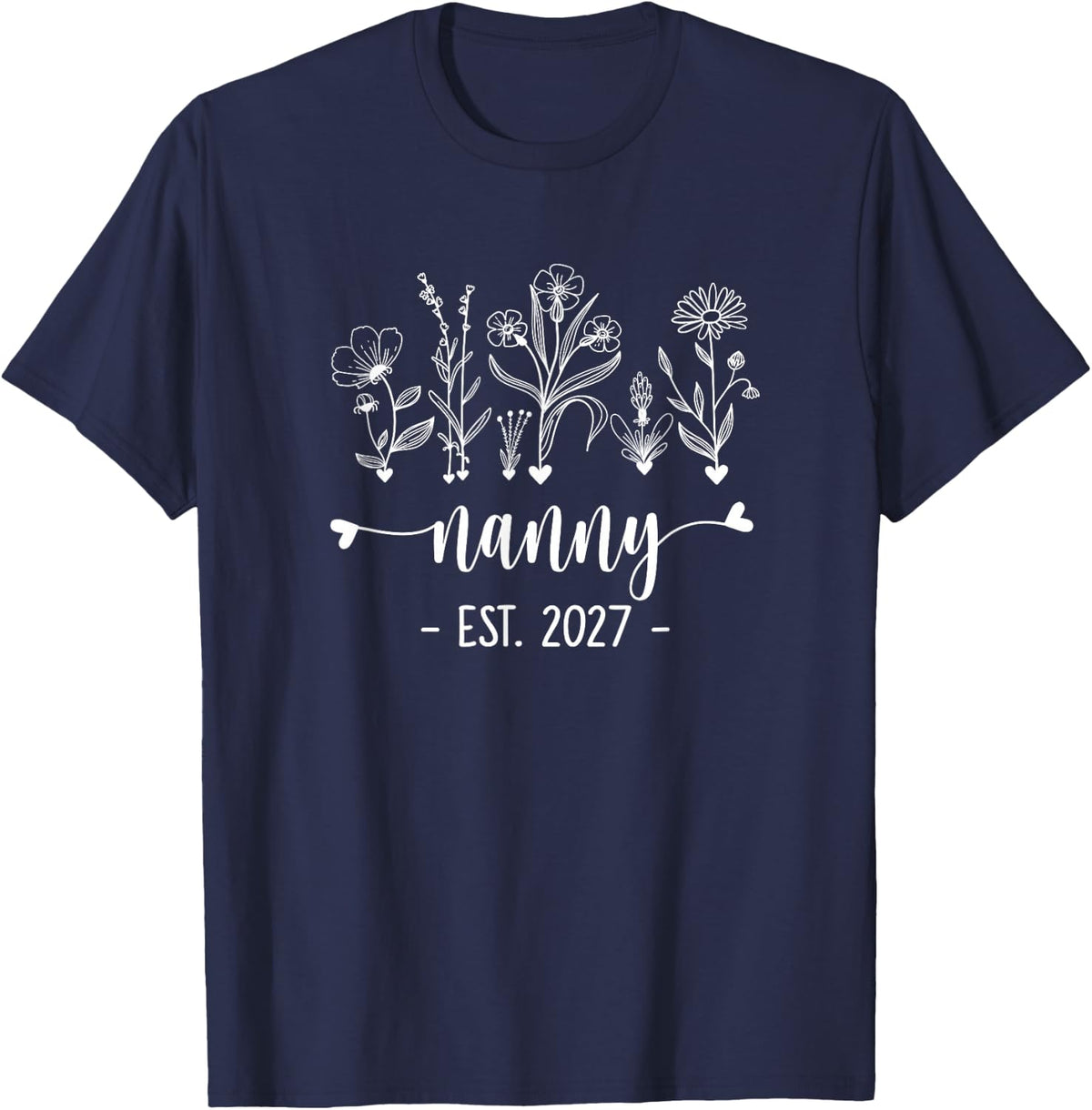 Promoted to Nanny 2027 Pregnancy Announcement Floral T-Shirt - Navy Blue