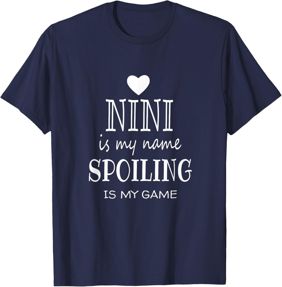 Nini is My Name Spoiling is My Game Grandmother Grandma T-Shirt - Navy Blue