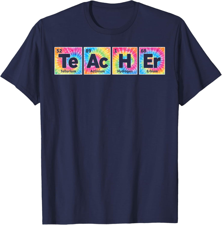 Teacher Periodic Table Tie Dye Chemistry Teacher Science T-Shirt - Navy Blue