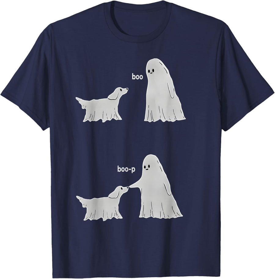 Boo Boop Ghost Pet Dog Halloween Tee Cute Ghost Dog Lover Funny T-Shirt - Navy Blue