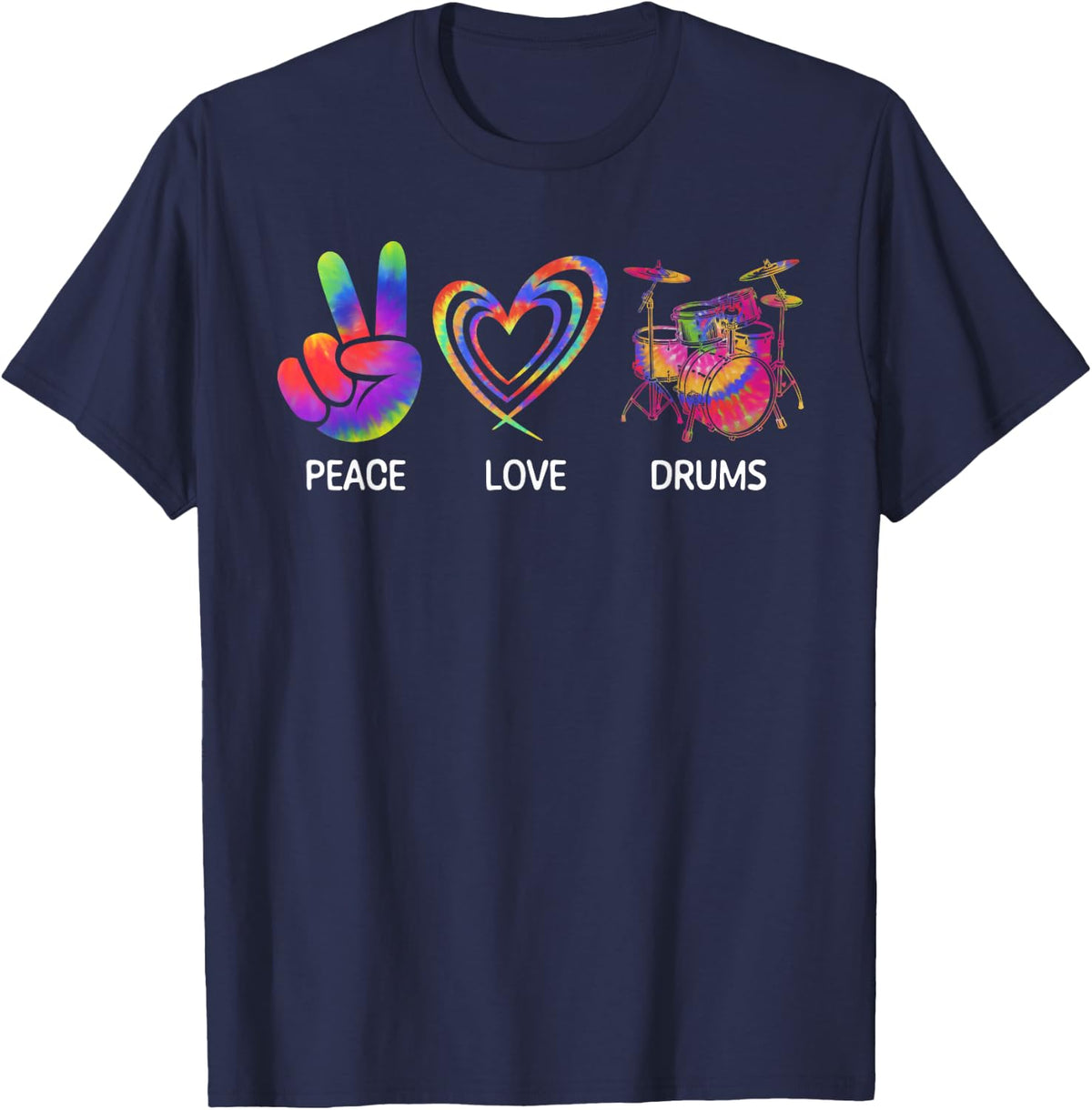 Peace Love Drums Tie Dye Drum Lover, Drummer T-Shirt - Navy Blue