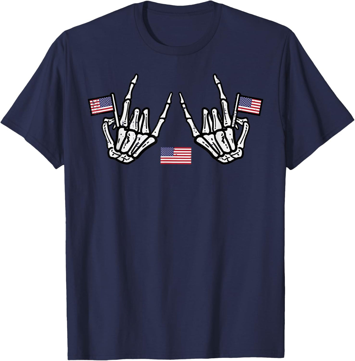 4th Of July Rocker Skeleton Hands Rock Patriot Men Boys Kids T-Shirt - Navy Blue