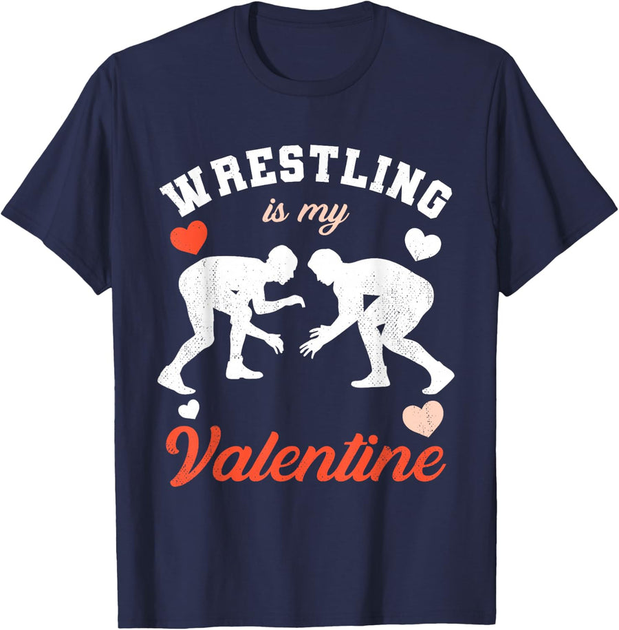 Valentine's Day Wrestling is My Valentine T-Shirt - Navy Blue