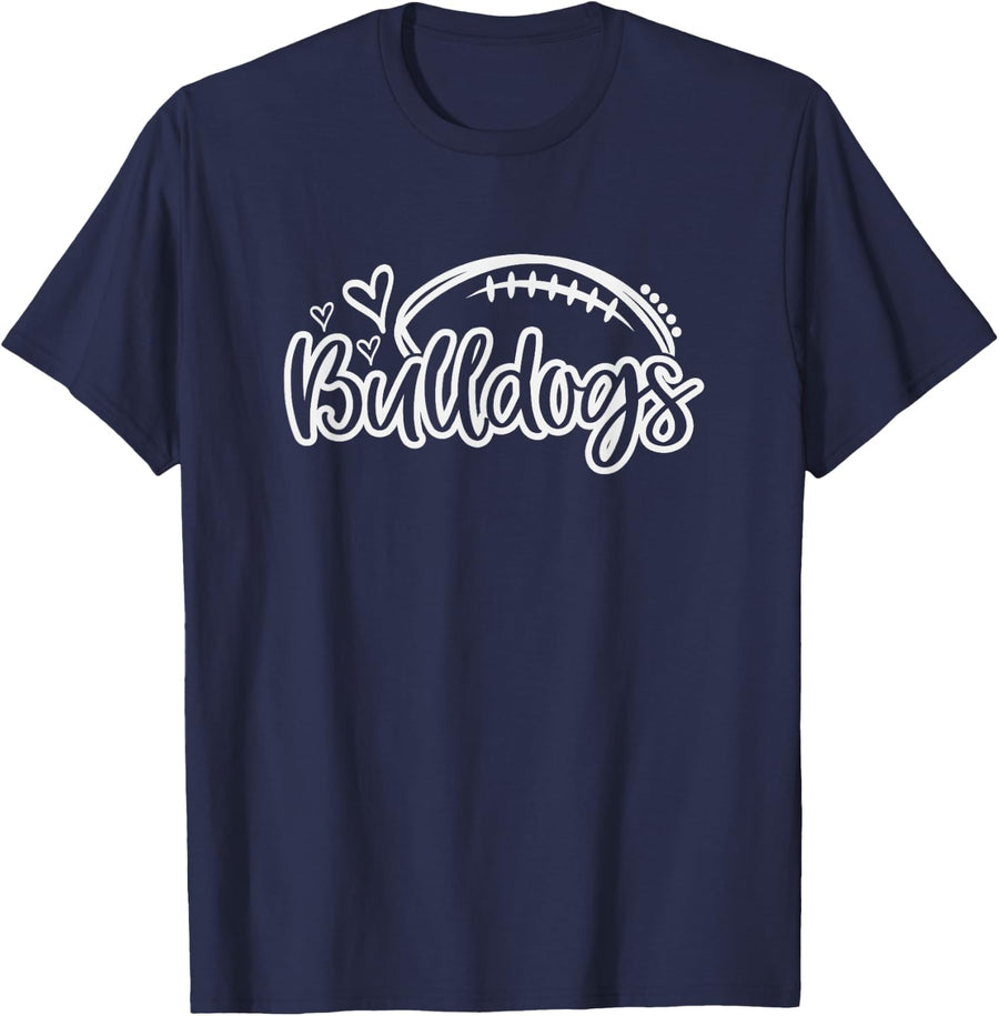Bulldog Football Shirt For School Spirit Sports Team Fan Tees T Shirts - Navy Blue