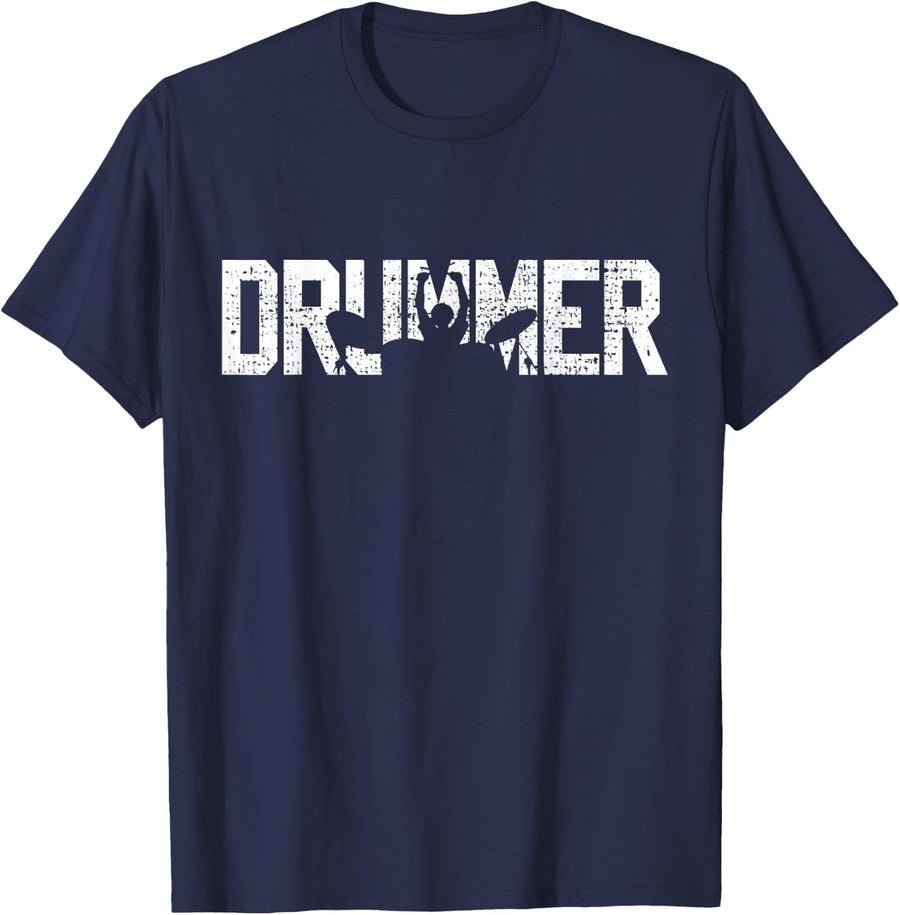 Drummer Vintage Drumsticks Drumset T-Shirt - Navy Blue