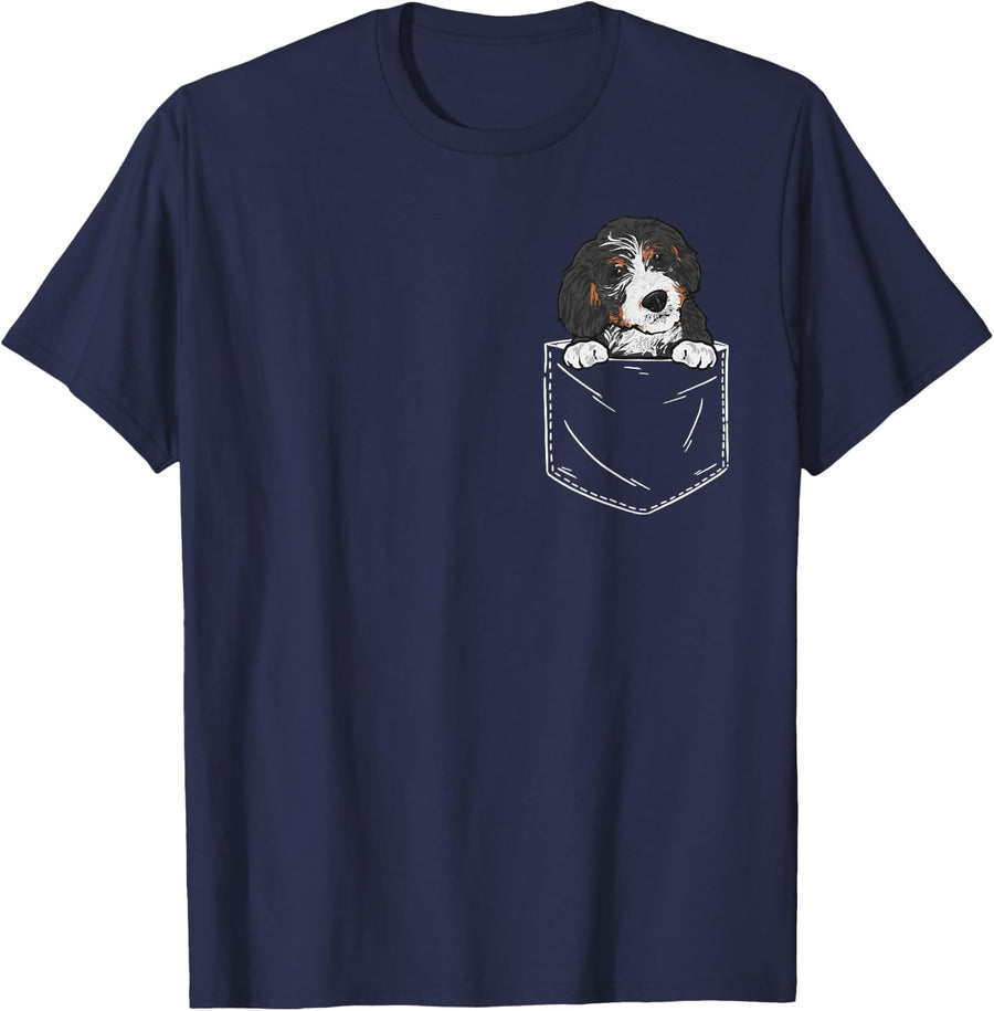 Bernedoodle Dog Pocket Bernedoodle T-Shirt for Men Women - Navy Blue