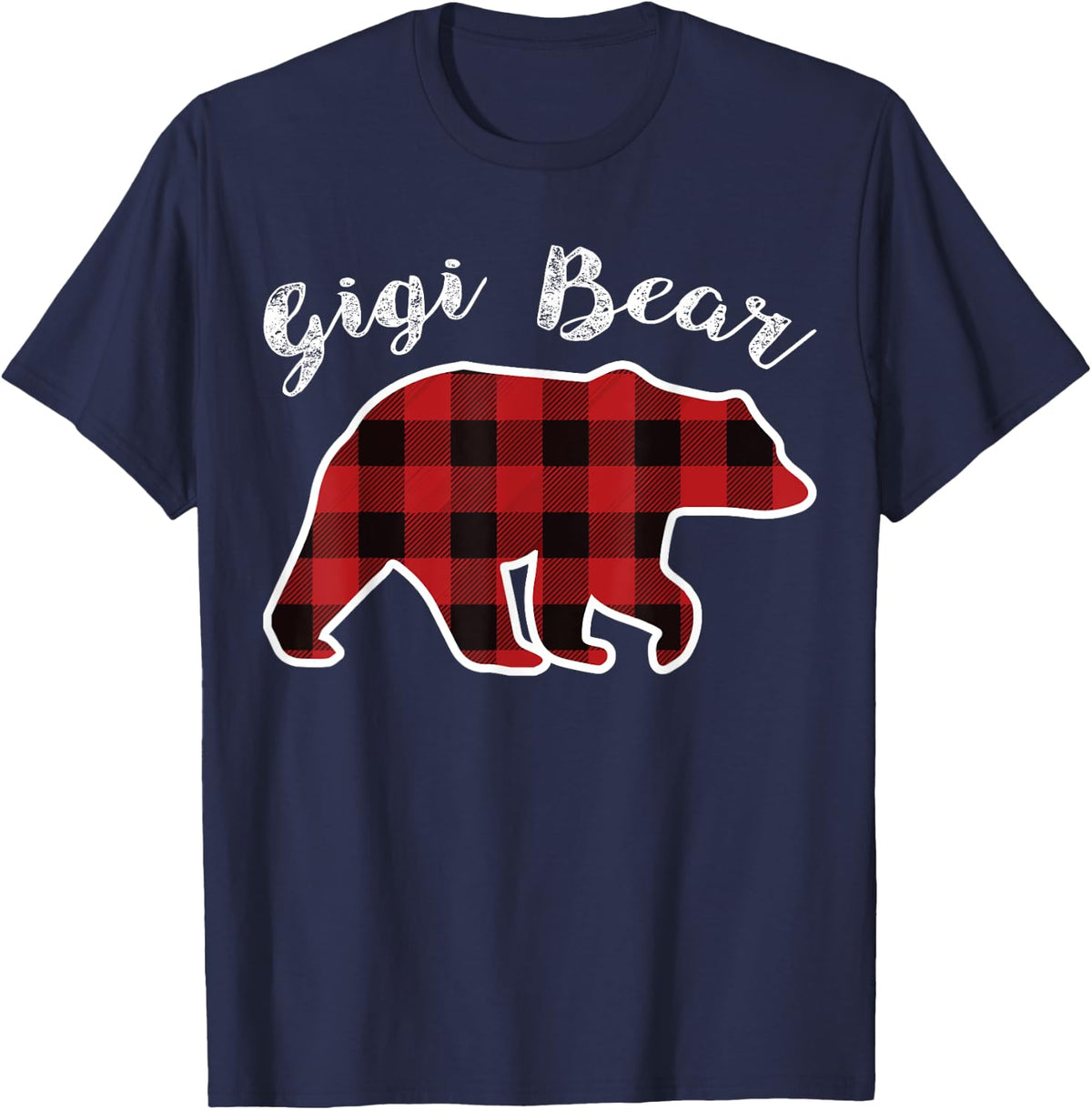GIGI BEAR | Women Red Plaid Christmas Pajama Family Gift T-Shirt - Navy Blue