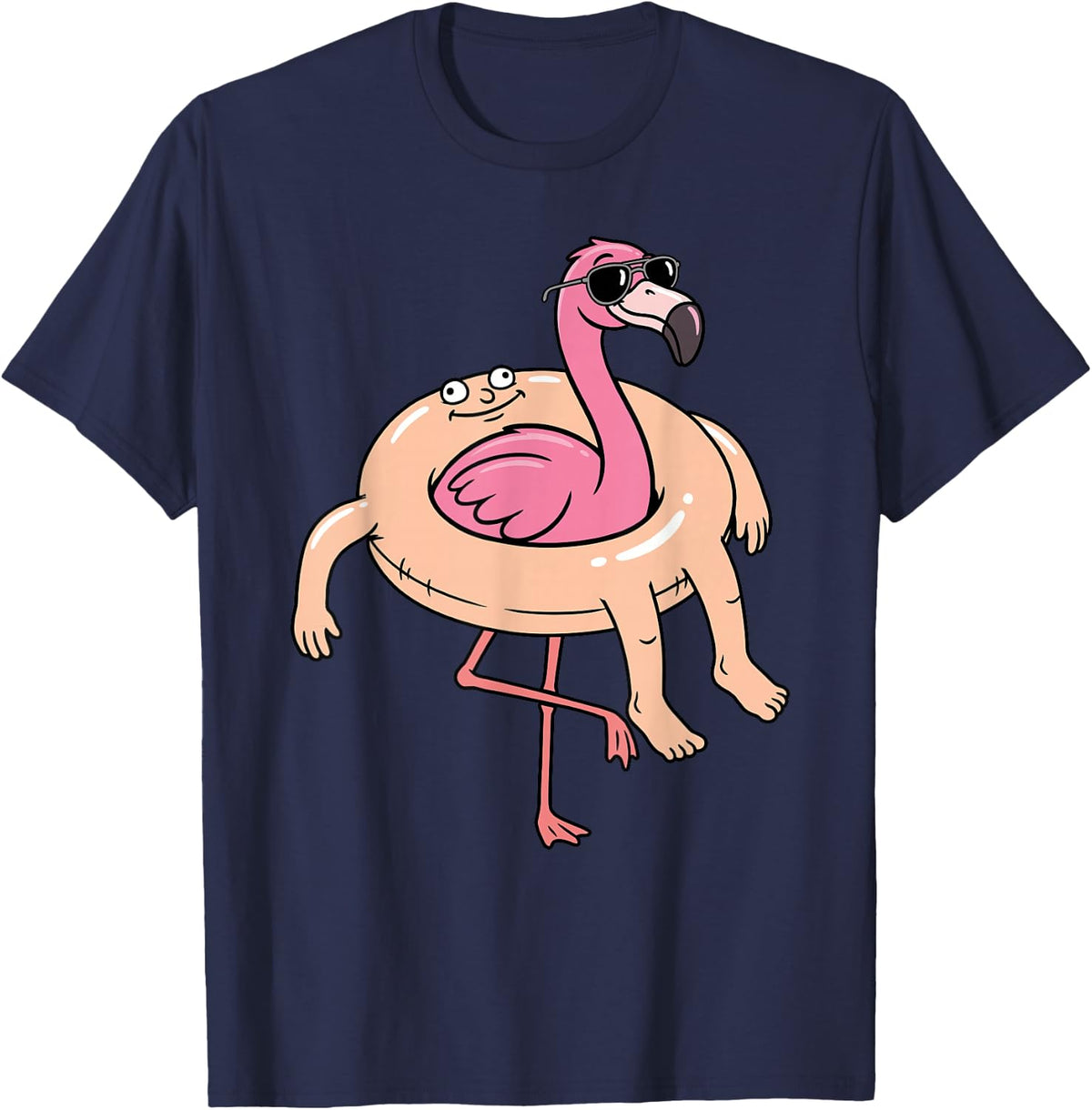 Cool Retro Flamingo in Sunglasses Funny Flamingo Tee T-Shirt for Men and Women - Navy Blue
