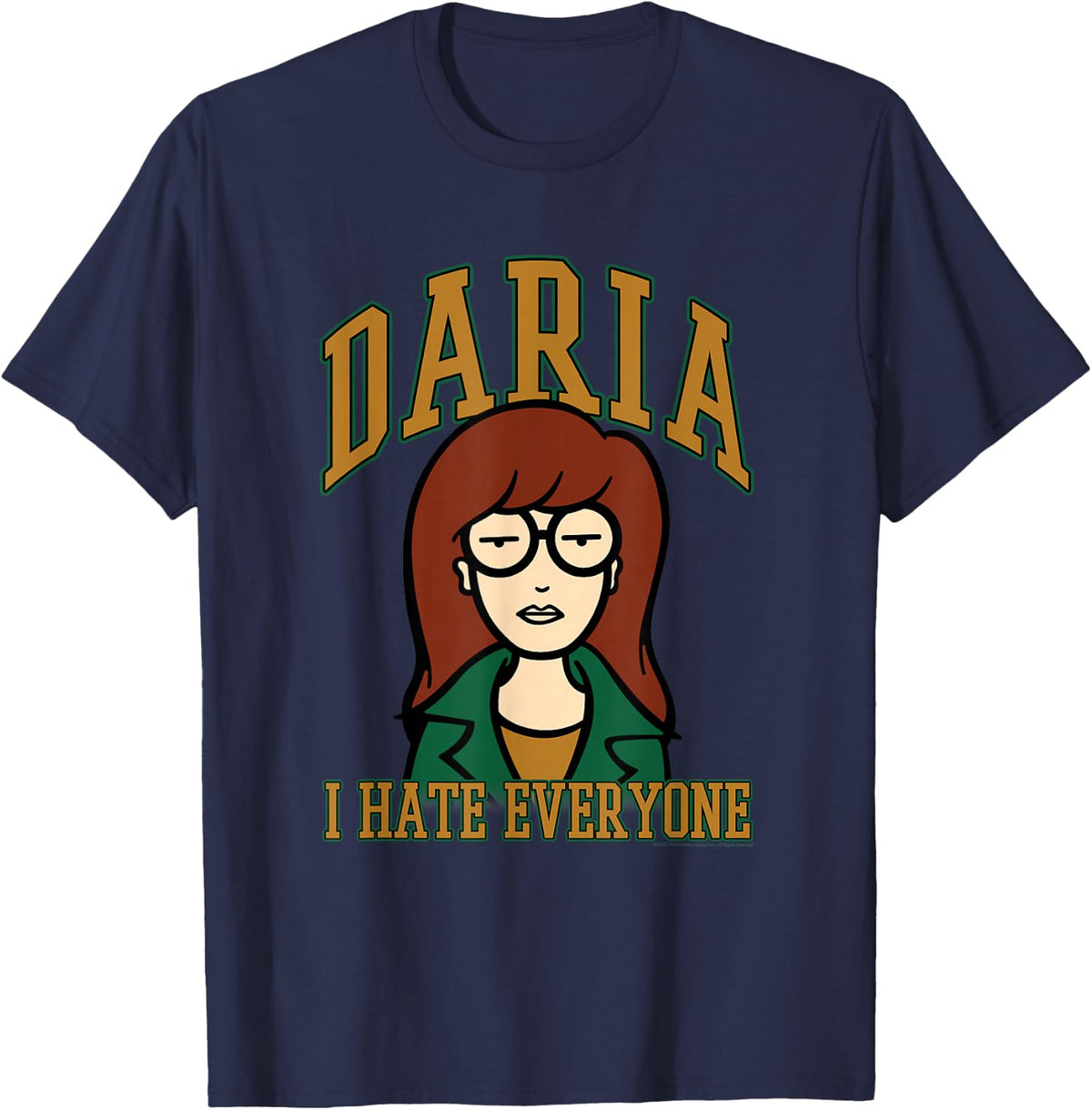 Daria I Hate Everyone Collegiate Type Retro Cartoon T-Shirt - Navy Blue