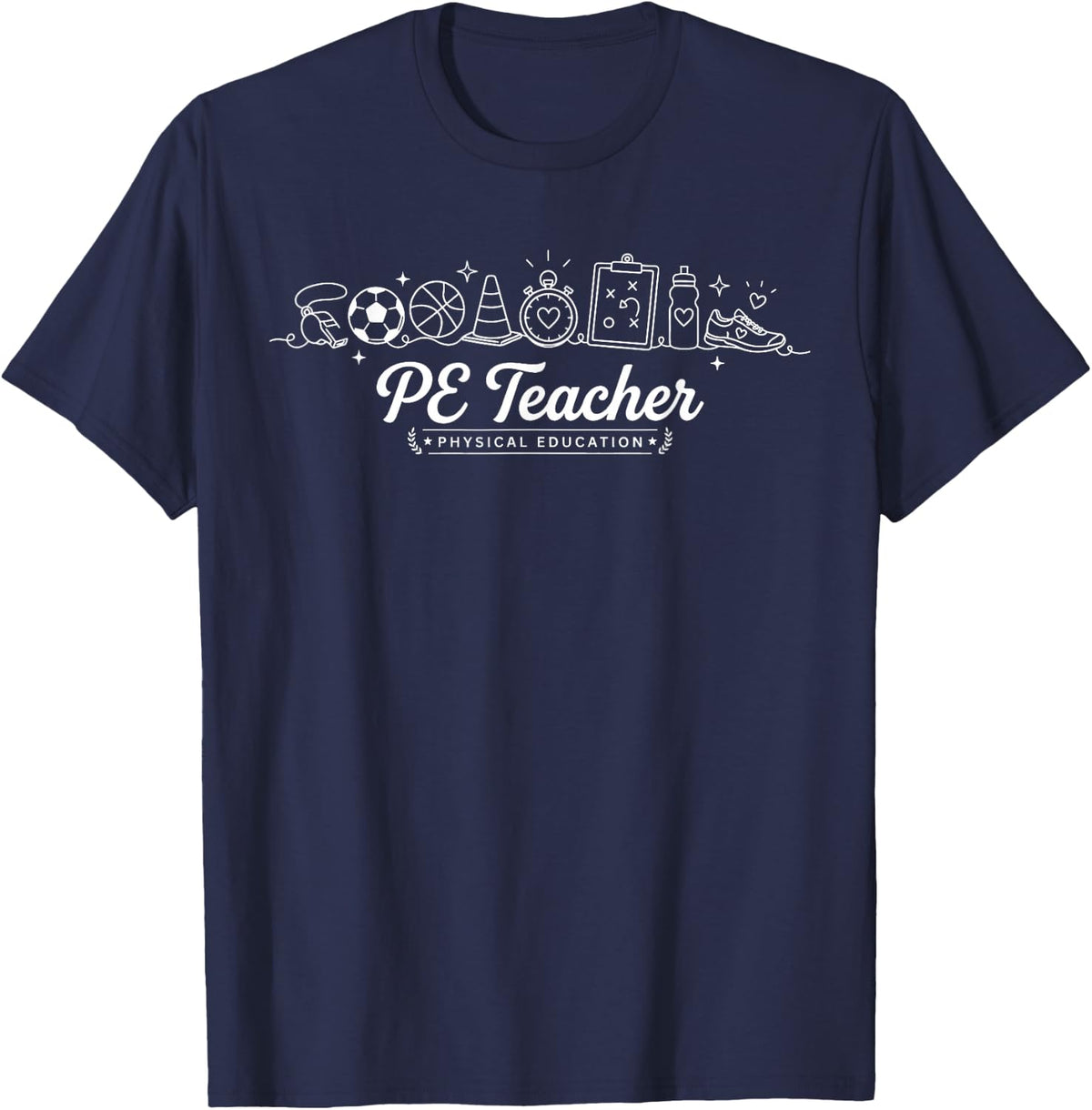 PE Teacher Physical Education Minimalist Sports Icons T-Shirt - Navy Blue
