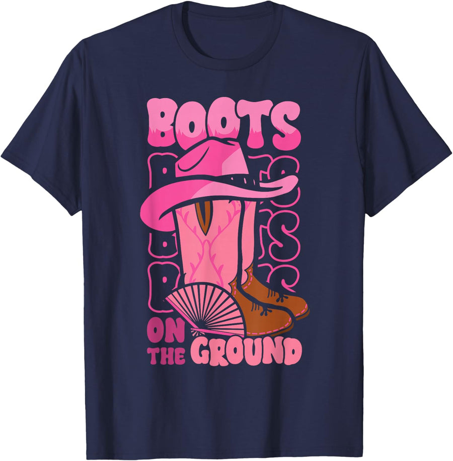 Cowgirl Boots on the Ground Linedance Rodeo Western Country T-Shirt - Navy Blue