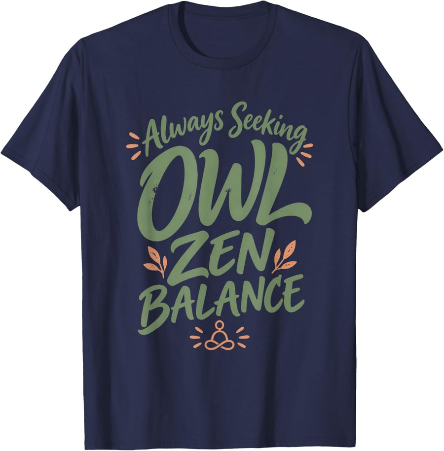 Owl Always Seeking Zen Balance Yoga Nature T-Shirt - Navy Blue