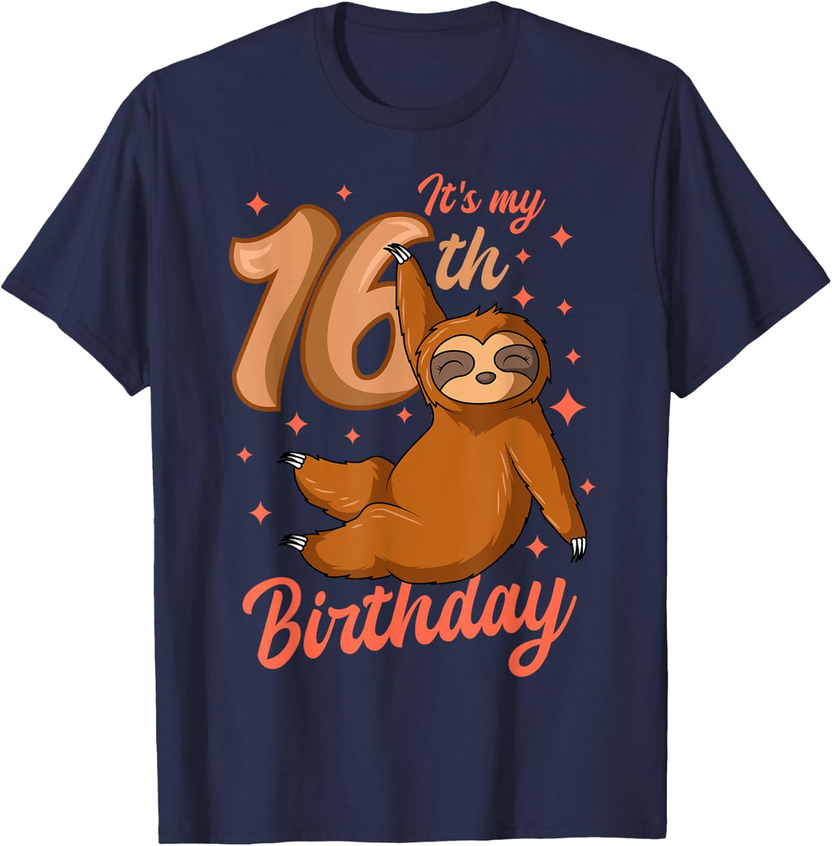 It's My 16th Birthday Sloth Theme Party Celebration 16 T-Shirt - Navy Blue