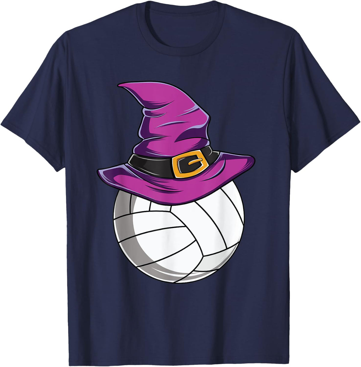 Volleyball Ball Witch Hat - Funny Halloween Costume Sports T-Shirt - Navy Blue