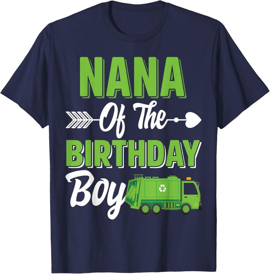 Nana Of The Birthday Boy Garbage Truck Matching Family T-Shirt - Navy Blue