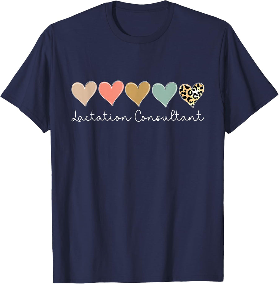 Lactation Consultant Leopard Heart, valentine's Day Nursing T-Shirt - Navy Blue