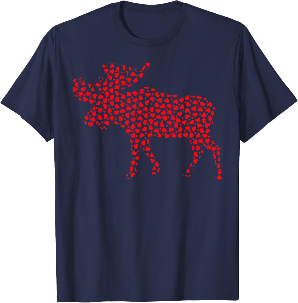 Moose Lover Funny Hearts Love Moose Valentine's Day T-Shirt - Navy Blue