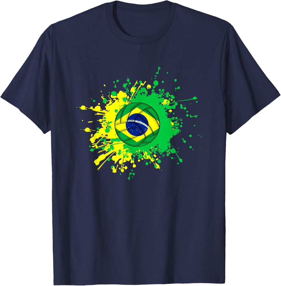 Brazilian Volleyball With The Flag Of Brazil T-Shirt - Navy Blue