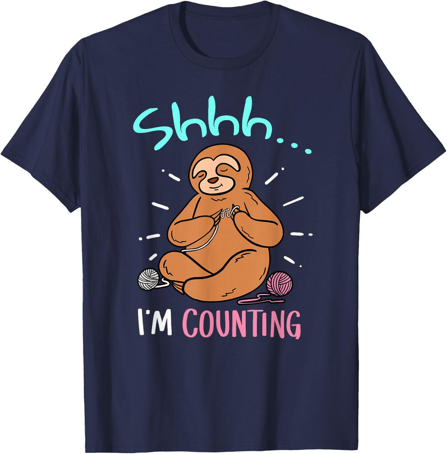 Cute I'm Counting Sloth Funny Crochet Joke Crocheting Gift T-Shirt - Navy Blue