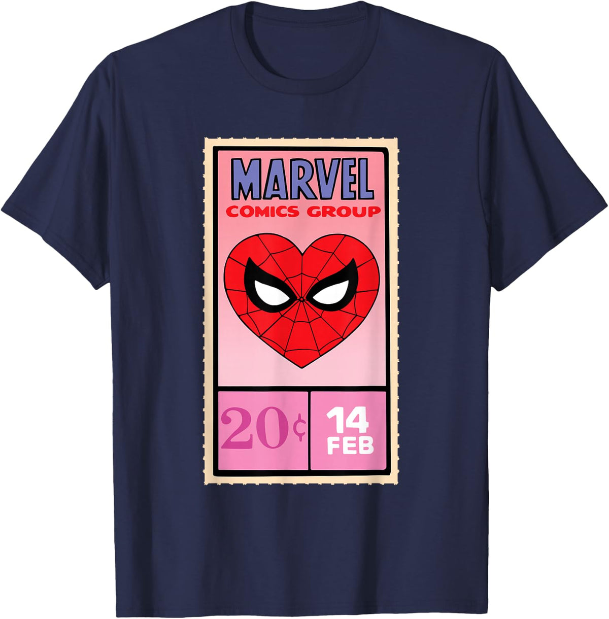 Marvel Retro Comics Valentine’s Day Card Spider-Man Heart T-Shirt - Navy Blue