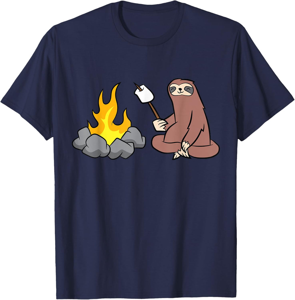 Sloth Roasting Marshmallows At The Campfire T Shirt Camping Tees - Navy Blue