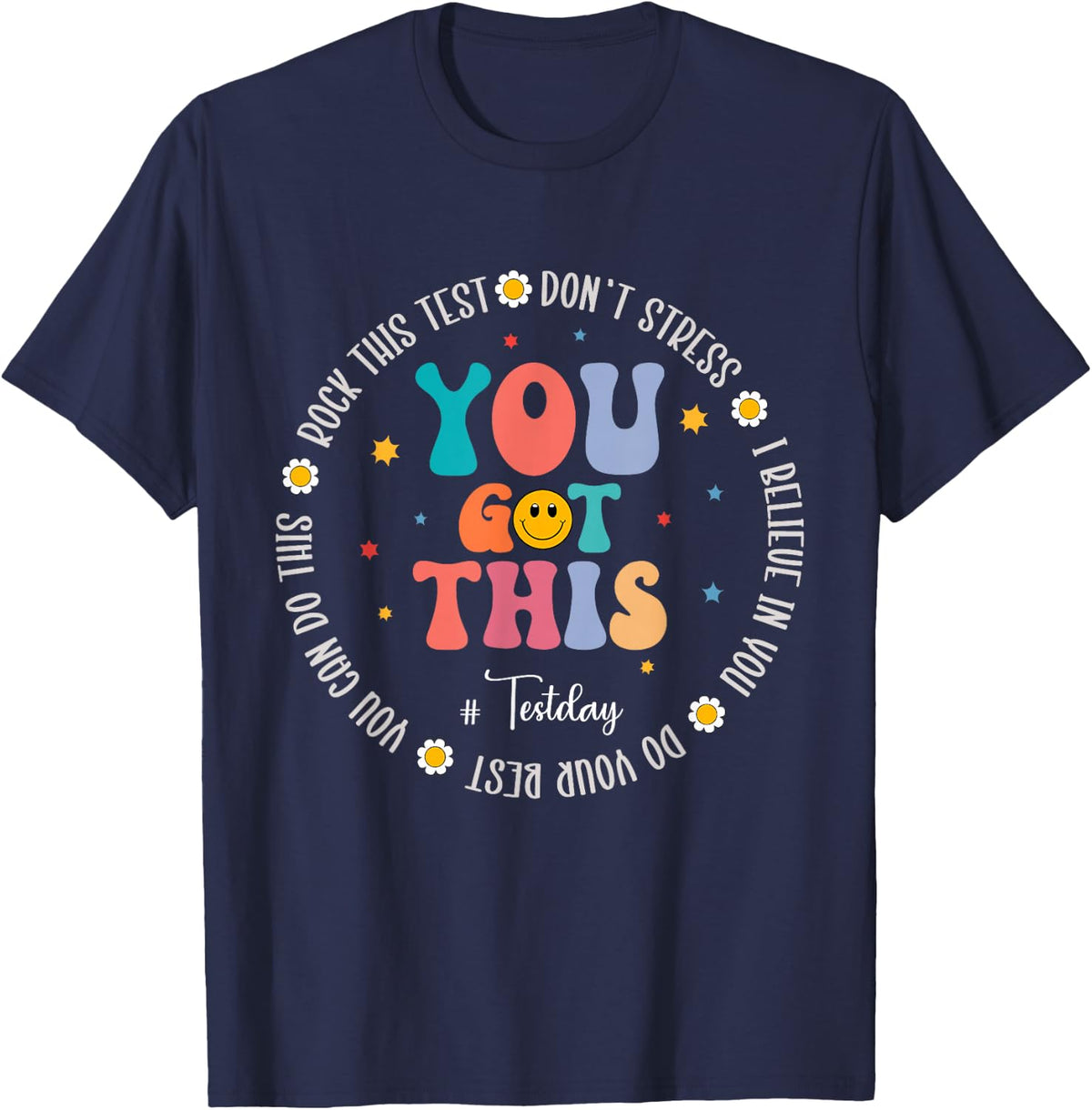 Rock The Test Teacher Testing Day Motivational Test Day T-Shirt - Navy Blue