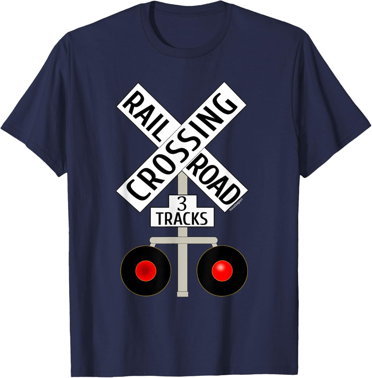 Train Railroad Crossing Lights 3 Tracks Road Sign T-Shirt T-Shirt - Navy Blue