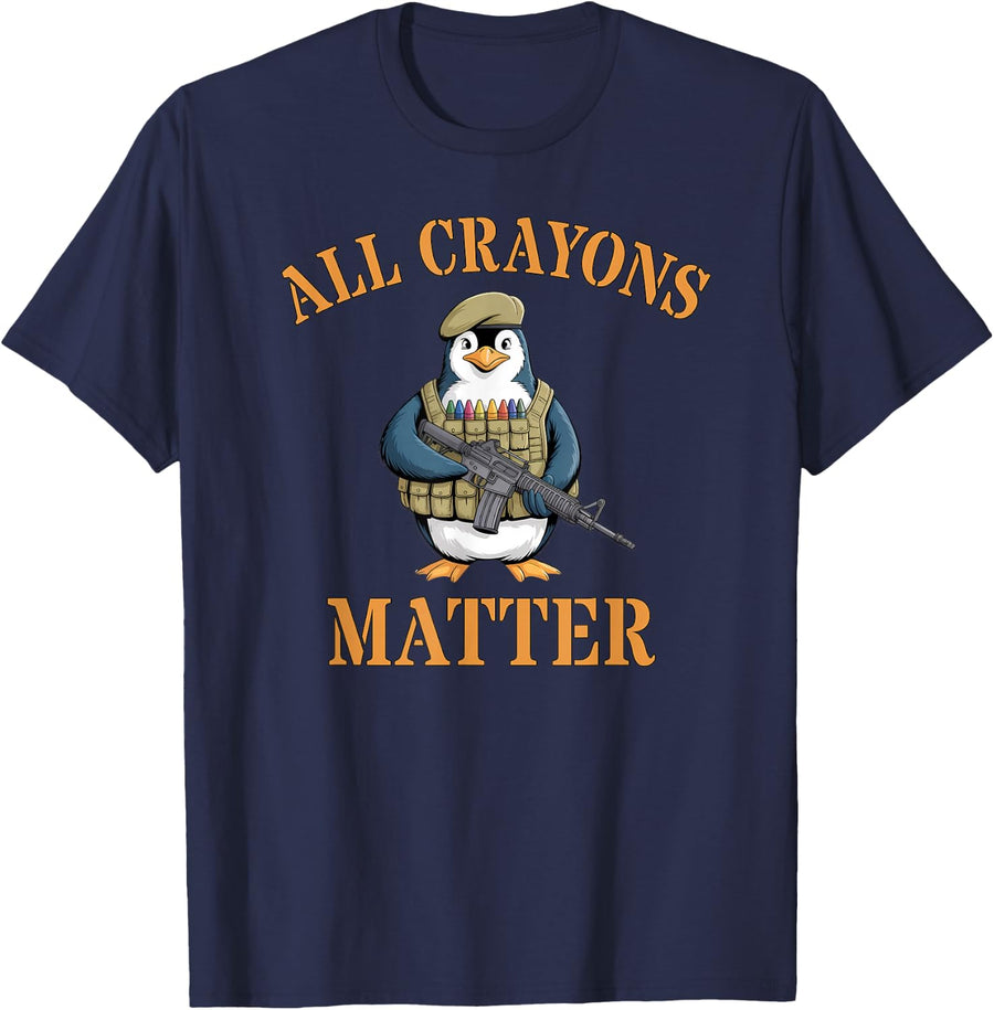 Funny All Crayons Matter Military Squad Penguin Soldier T-Shirt - Navy Blue