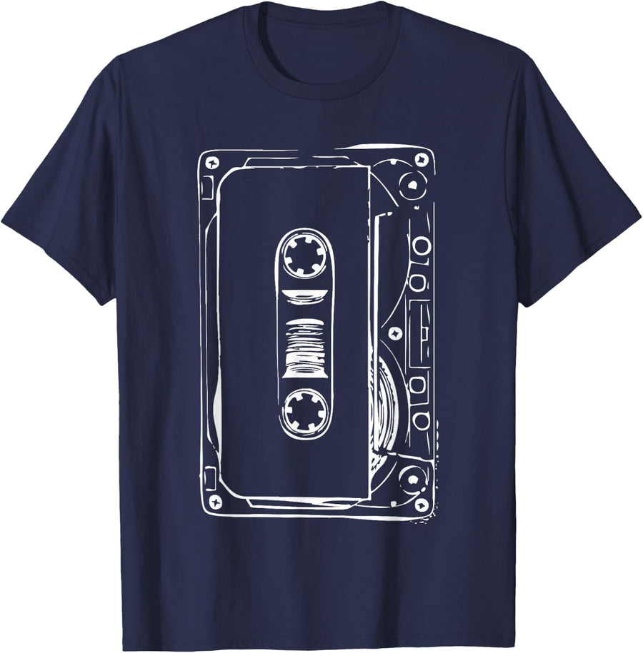 Love Retro Mixtape 80's Blank Cassette Tape Gift T-Shirt - Navy Blue