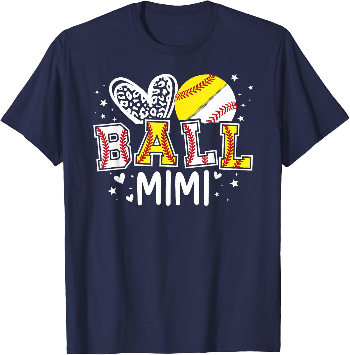 Ball Mimi Heart Baseball Softball Mimi of Ballers T-Shirt - Navy Blue