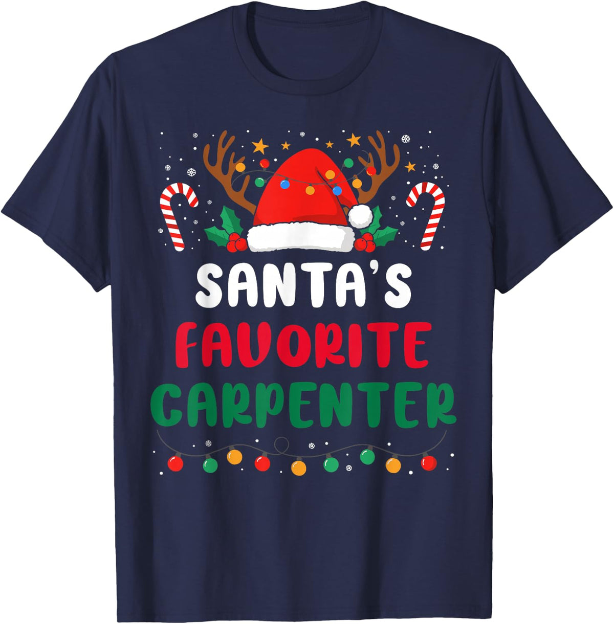 Santa's Favorite Carpenter - Funny Christmas Xmas Holiday T-Shirt - Navy Blue