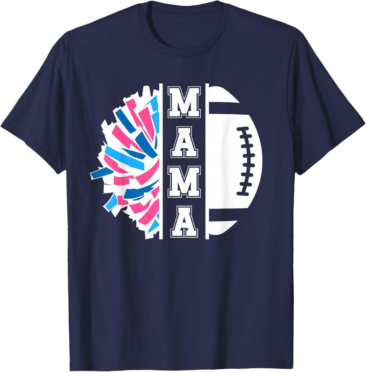Football And Cheer Mama Proud Football And Cheerleading Mom T-Shirt - Navy Blue