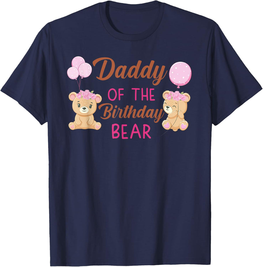 Daddy of The Birthday for Girl Bear 1st Birthday Party Girl T-Shirt - Navy Blue