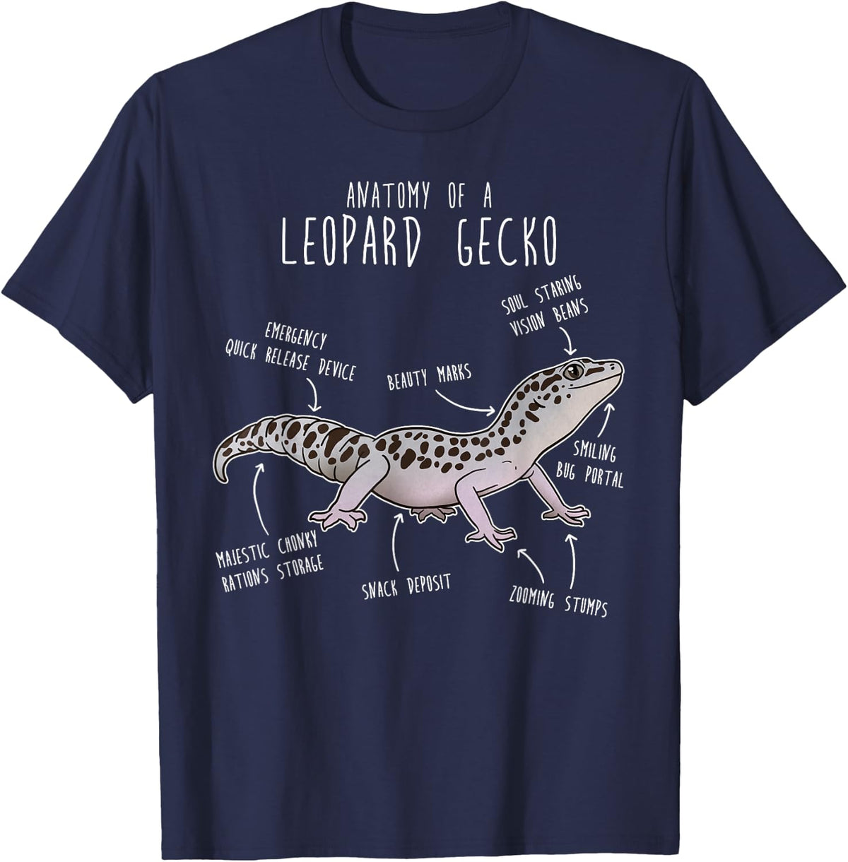 Super Snow Leopard Gecko Lizard Reptile Anatomy Mack Eclipse T-Shirt - Navy Blue