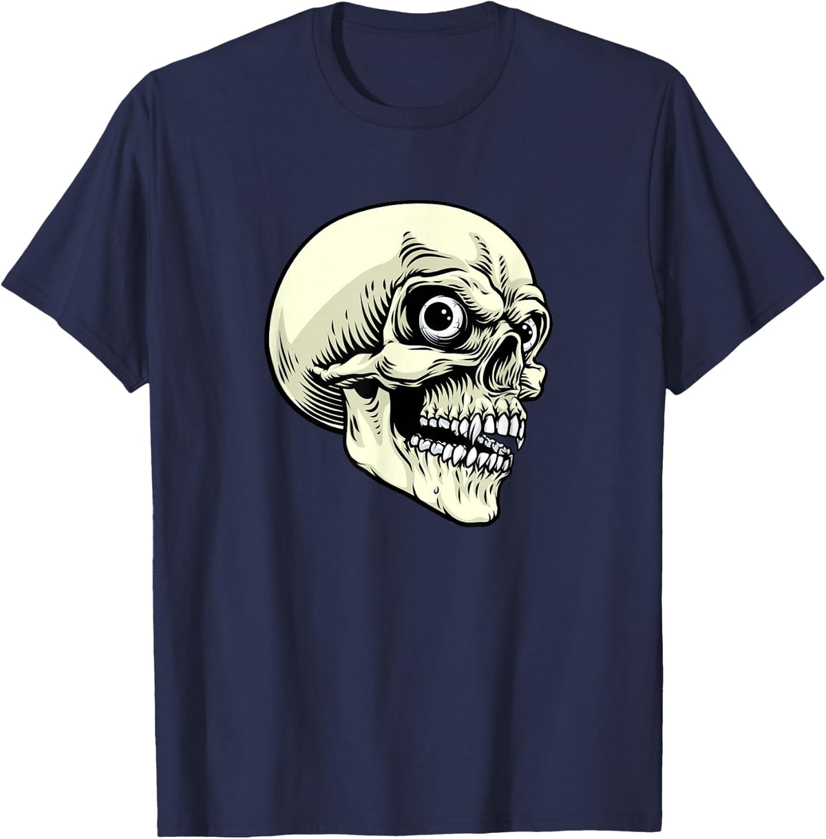 Grim Reaper Skull Horror Skeleton Scary Halloween Design T-Shirt - Navy Blue
