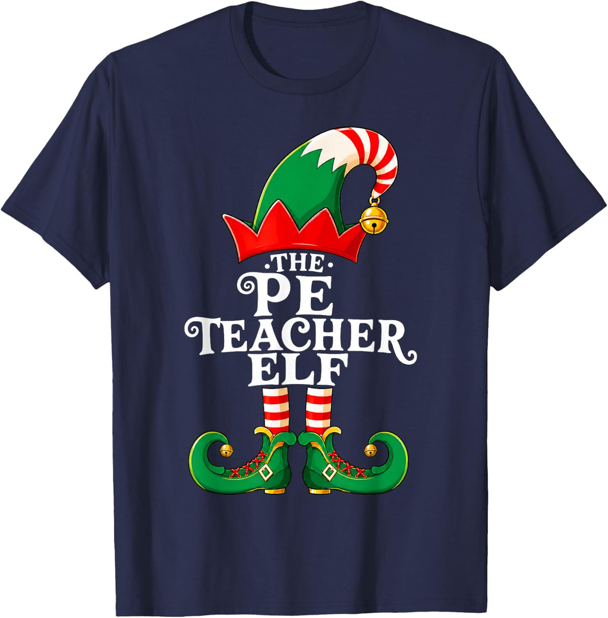 Pe Teacher Elf Christmas Matching Family Elf Squad Xmas T-Shirt - Navy Blue