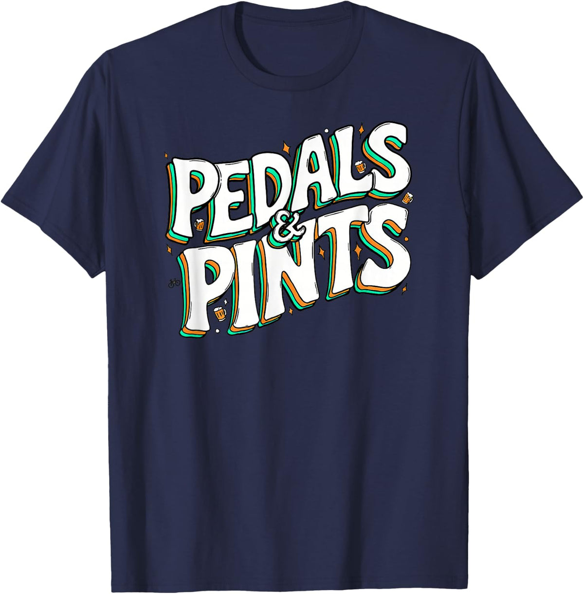 Cyclist Beer Lover Pedals & Pints Bike Brew T-Shirt - Navy Blue