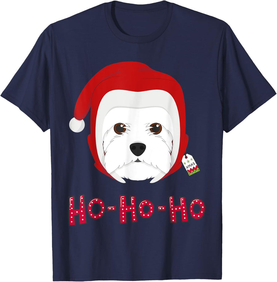West Highland White Terrier Santa TShirt Christmas kids T-Shirt - Navy Blue