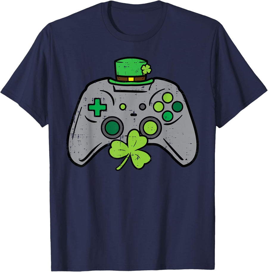 St Patricks Day Gamer Saint Pattys Men Boys Kids Youth Teens T-Shirt - Navy Blue