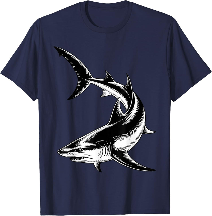 Funny Thresher Shark Design for Men Women Kids Fox Shark T-Shirt - Navy Blue
