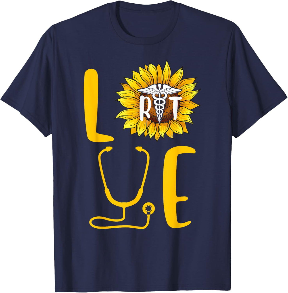 Sunflower Love Flower Nurse Proud Respiratory Therapist Gift T-Shirt - Navy Blue