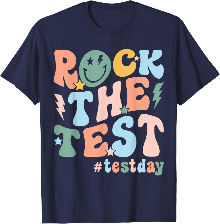 Rock The Test Test Day Teacher Student Testing Day T-Shirt - Navy Blue
